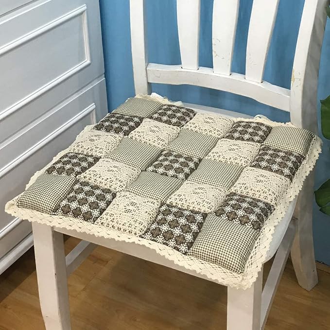 vctops Patchwork Chair Pad with Ties No Slip Lace Trim Chair Cushion Farmhouse Floral Print Kitchen Dining Seat Cushion (512-2, 16"x16")