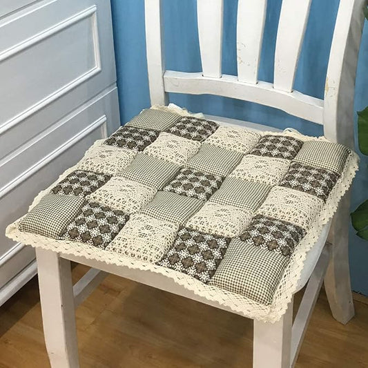 vctops Patchwork Chair Pad with Ties No Slip Lace Trim Chair Cushion Farmhouse Floral Print Kitchen Dining Seat Cushion (512-2, 16"x16")
