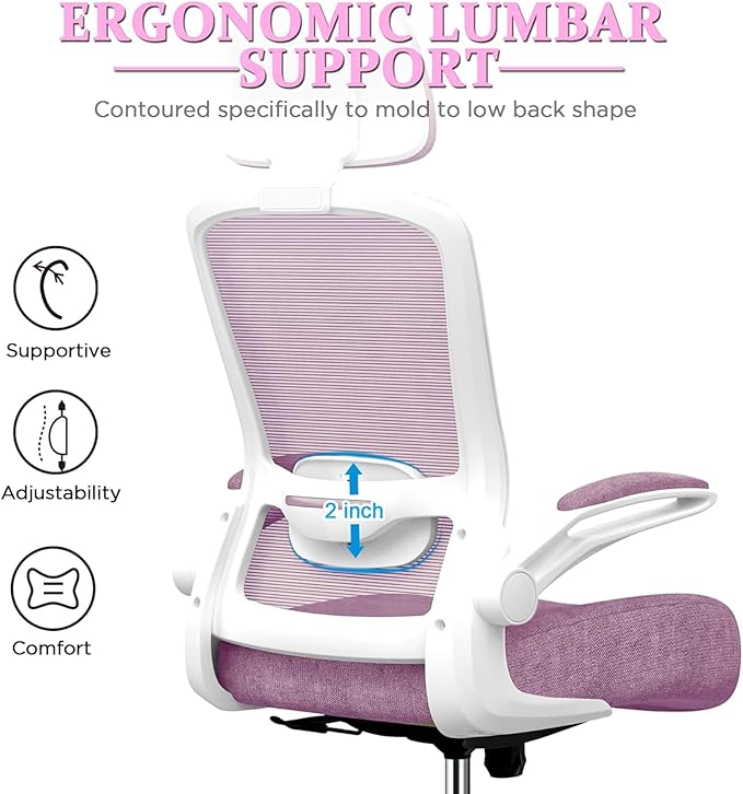 Mimoglad Office Chair, High Back Ergonomic Desk Chair with Adjustable Lumbar Support and Headrest, Swivel Task Chair with flip-up Armrests for Guitar Playing, 5 Years Warranty