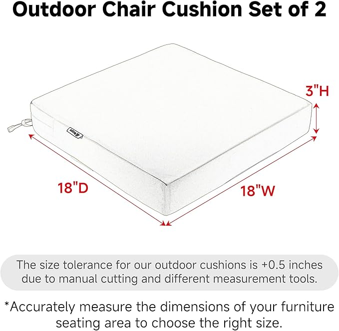 Favoyard Patio Chair Cushions 18 x 18 x 3 Inch Waterproof Outdoor Seat Cushions for Patio Furniture 3-Year Color Fastness Garden Sofa Couch Pads with Handle & Adjustable Straps Set of 2, Dark Grey