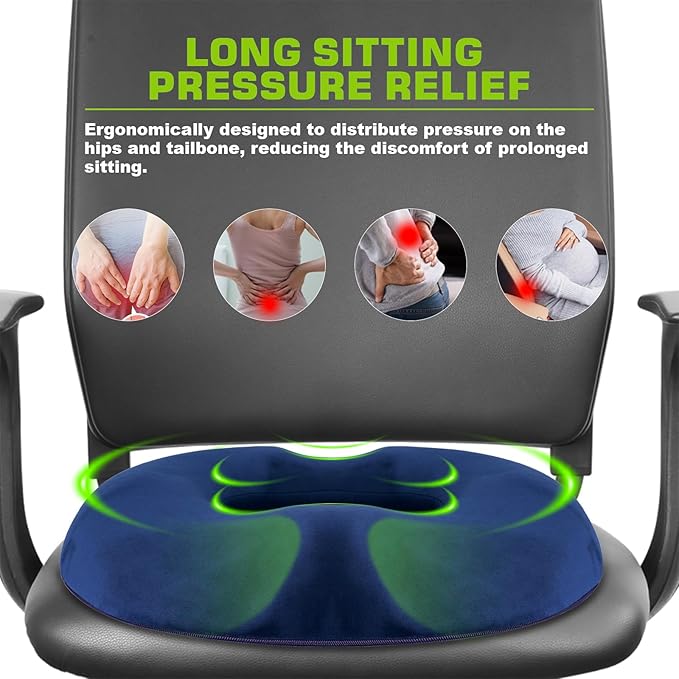 Donut Pillow for Tailbone Pain and Hemorrhoid, Memory Foam Butt Donut Seat Cushion with Hole, Pelvis Pressure Relief Cushion for Coccyx, Sciatica, Postpartum, Long Sitting Office Chair