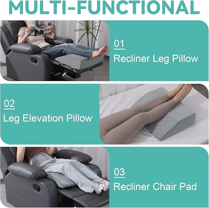 HOMBYS Extra Large Recliner Leg Pillow Support, 5 inch Thick Foam Foot Rest Cushion for Couch, Ergonomic and Multifunctional Leg Elevation Pad for Sofa, Chair, Bed(Grey)