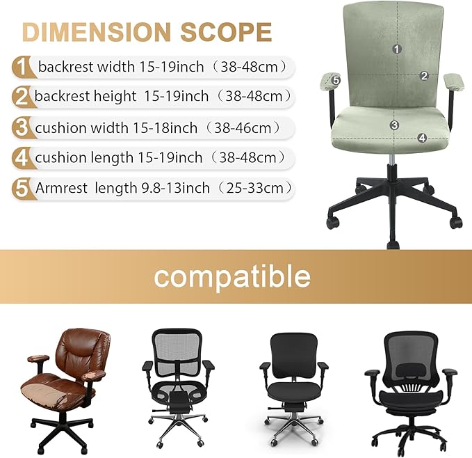 Tallew 4 Pcs Office Chair Covers Set Computer Universal Protective Stretchable Chair Seat Covers Desk Armrest Slipcovers Pads Office Cushion Backrest for Rotating(Bean Green)