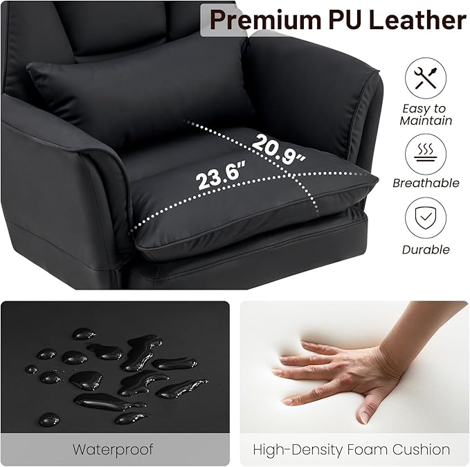 Furniliving Big and Tall Office Chair, Ergonomic Computer Desk Chair with Footrest, Wide Seat Reclining Gaming Chair, Flip Armrests for Cross Legged Sitting, Heavy Duty Support up to 400LBS, PU, Black