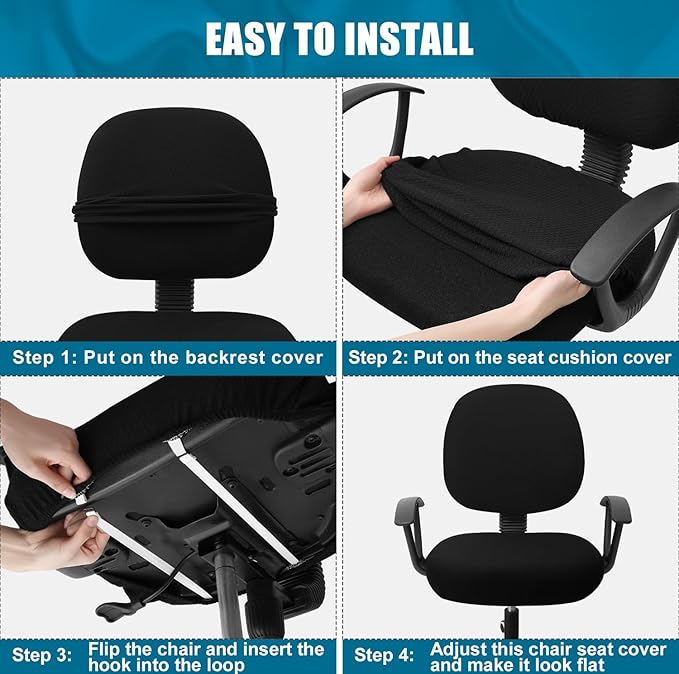 Smiry Stretch Jacquard Office Computer Chair Covers, Removable Washable Universal Desk Rotating Chair Slipcovers Protector, Seat + Backrest Cover, Navy Blue