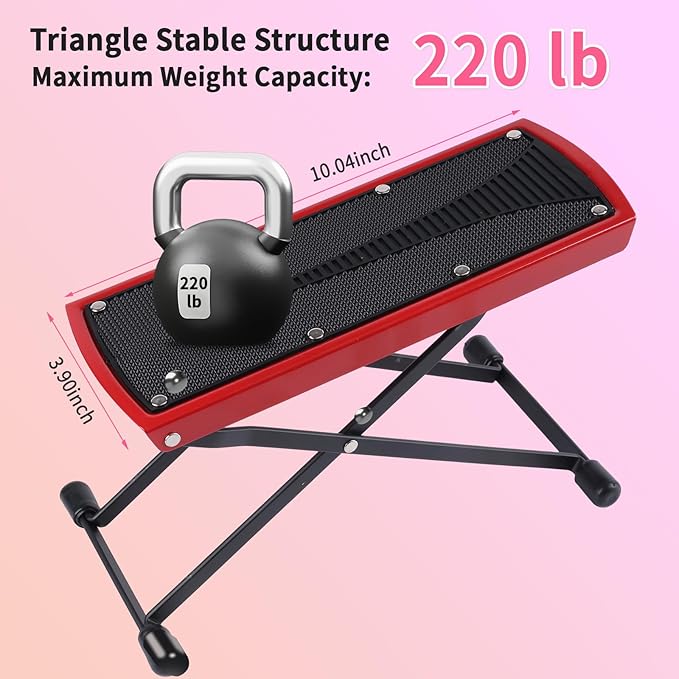 Red Pedicure Foot Rest, 6 Heights Adjustable Non-Slip Metal (Aluminum alloy) + Rubber Foot Stand for Easy at Home Pedicures, Foldable, Modern, Comfortable