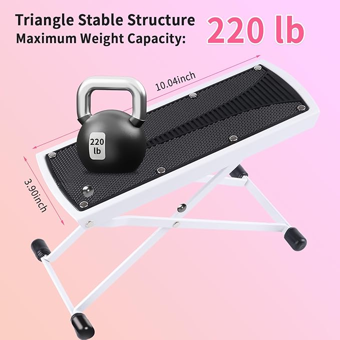 White Aluminum Alloy Pedicure Foot Rest, 6 Heights Adjustable Non-Slip Foldable Pedicure Stool for Easy at Home Pedicures, No More Bending or Stretching