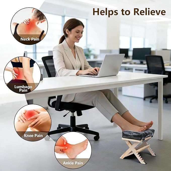 Adjustable Double Step Under Desk Footrest with 5 Height Options, Ergonomic Foot Rest Stool with Black Cushion for Office Home, Ottoman for Work and Computer Gaming Comfort.