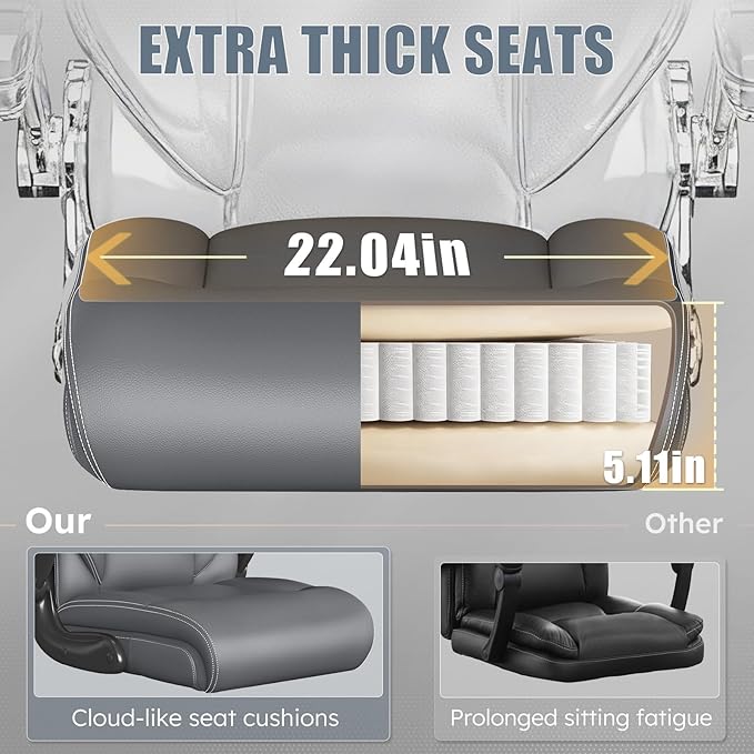 Ergonomic Office Chair, Home Desk Computer Chair, High Back Executive Chair，Padded Leather Ergonomic Computer Desk Chair with Inflatable Lumbar Support & Flip-Up Arms, Swivel Chair,Gray 2 Pack