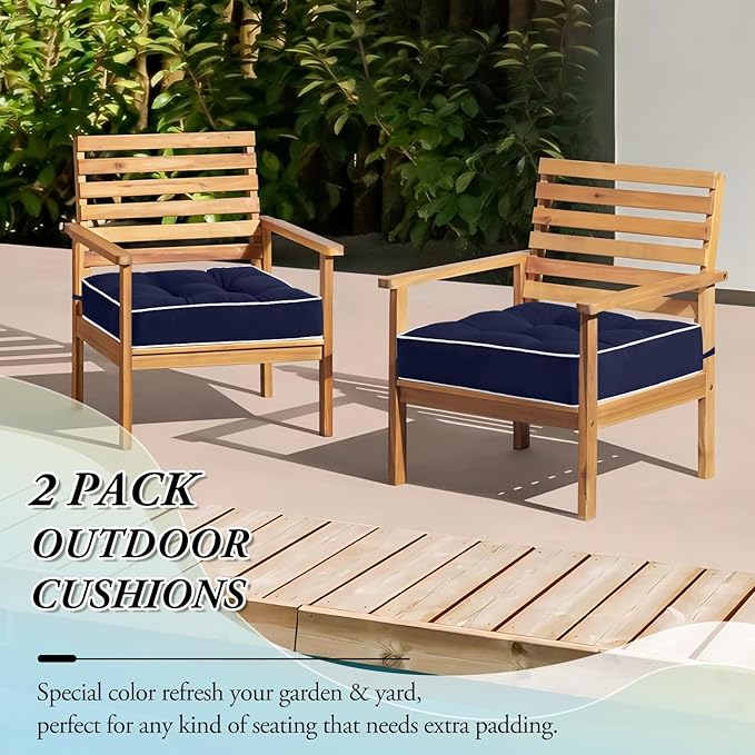 Wellsin Outdoor Chair Cushions Set of 2, Patio Cushions for Outdoor Furniture, Tufted Waterproof Outdoor Chair Pads, 17 x 17 Inch, Navy