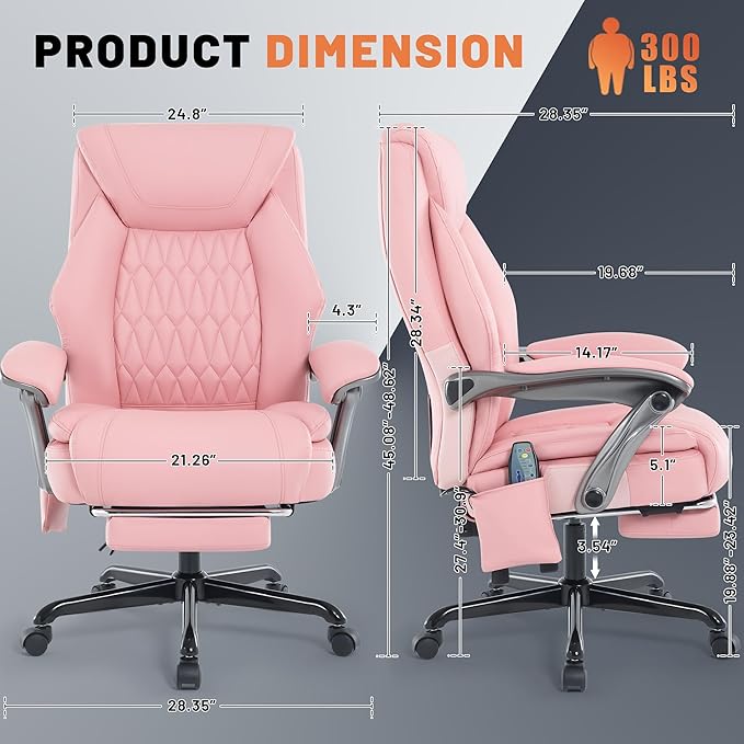 Massage Office Chair with Heat & Foot Rest, 6 Points Vibration, Ergonomic Executive Reclining Desk Chair, PU Leather Padded Seat for Home Office Comfort