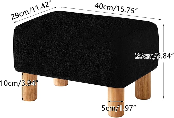 YMYNY Ottoman, Modern Footrest with Soft Padded Seat, Foot Stool with Wood Legs, Small Square Pouf Under Desk for Living Room Bedroom Office 15.74" D×11.41" W×9.84" H Black UHBD030B