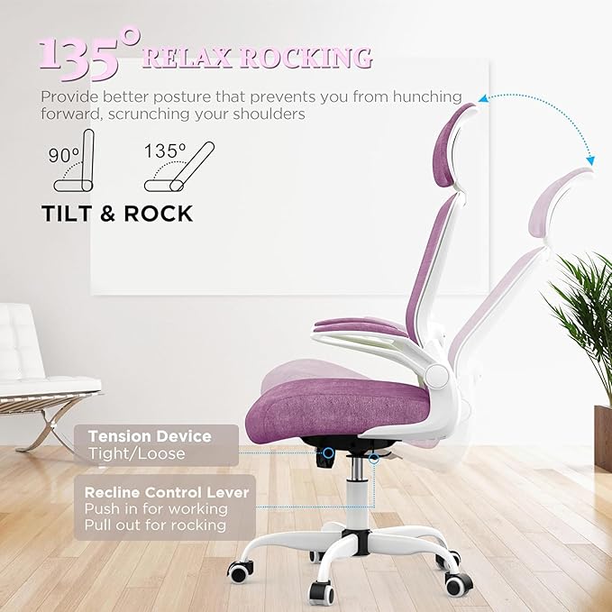 Mimoglad Office Chair, High Back Ergonomic Desk Chair with Adjustable Lumbar Support and Headrest, Swivel Task Chair with flip-up Armrests for Guitar Playing, 5 Years Warranty