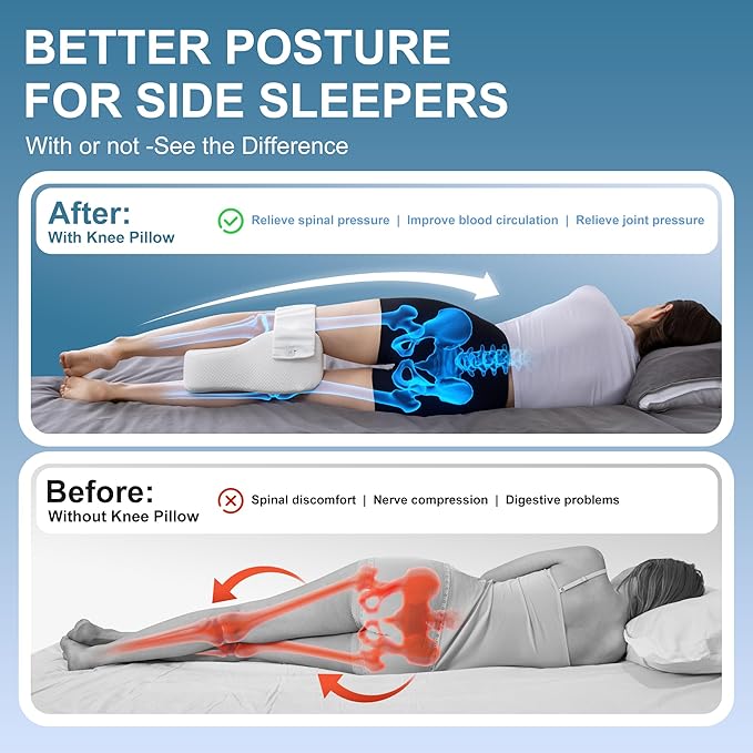 UJPFEO Knee Pillow for Side Sleepers,Leg Pillows for Sciatica,Knees,HIPS,Joints Between Legs,Back Pain Relief When Side Sleeping Spine Alignment Support for Knee Surgery Recovery,Removable Strap