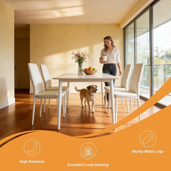 Lightdot Dining Chairs Set of 2, Moden Kitchen Table Chairs with Mental Legs and Padded Seat for Dining Room/Kitchen/Living Room/Restaurant, Beige