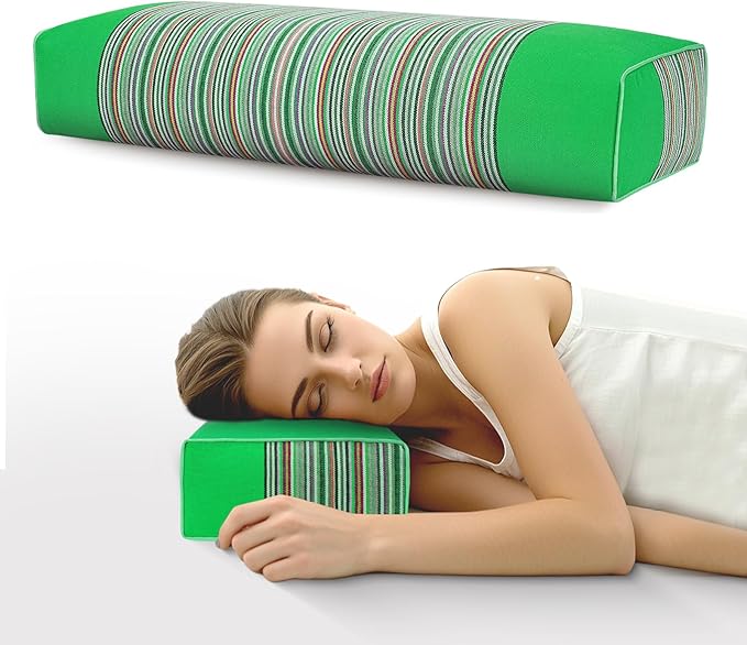 Adjustable Buckwheat Hull Pillow for Neck Pain Relief (21x8x4) Natural Cooling Cervical Support Camping Pillow for Side & Back Sleepers with Night Sweats (Green)