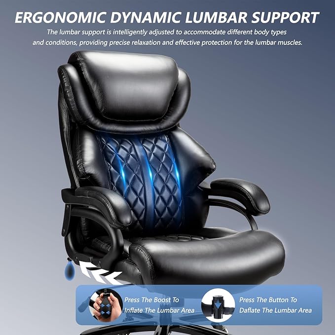 Big and Tall Office Chair 800lbs- High Back Executive Computer Chair for Heavy People with Adjustable Lumbar Support and Quiet Wheels- Large Desk Chair for Home Office (Black)