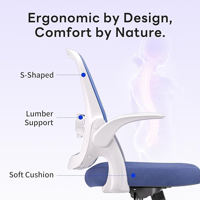 amseatec Office Chair，Ergonomic Mesh Desk Chair,Flip-Up Arms,Adjustable Height,Breathable Mesh Back & Thick Cushion Seat,360°Swivel Rolling Computer Chair,BIFMA Certified,Supports 300 lbs(Blue)
