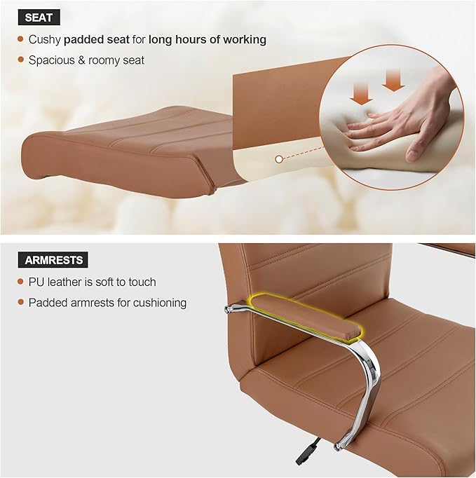 Modern Office Desk Chair, Conference Room Chairs, High Back Ergonomic Home ofiice Chair, Adjustable Height Swivel Executive Computer Chair with Padded Seat and Armrest (Brown)