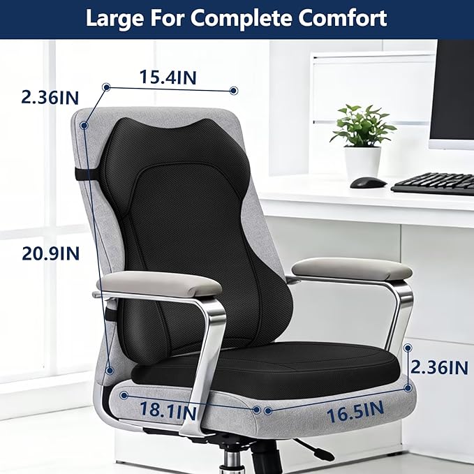 Seat Cushion,Lumbar Support Pillow for Office Chair,Ergonomic Memory Foam Back Support Pillow, High Density Foam Chair Cushion for Sciatica Pain Relief Coccyx Pad for Chair,Car,Desk,Black