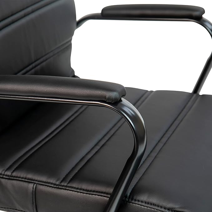 Flash Furniture Whitney Mid-Back Swivel LeatherSoft Desk Chair with Padded Seat and Armrests, Adjustable Height Padded Office Chair, Black