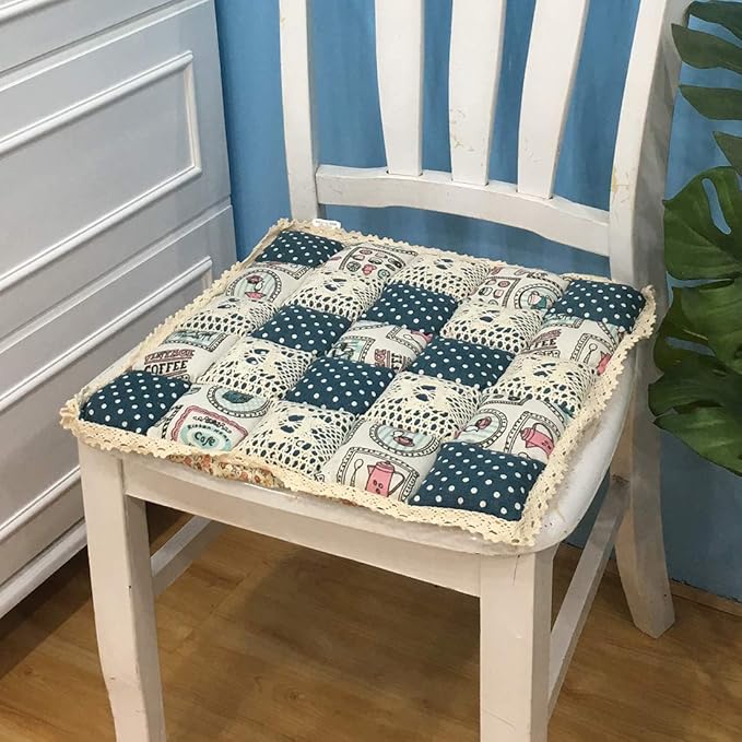vctops Patchwork Chair Pad with Ties No Slip Lace Trim Chair Cushion Farmhouse Floral Print Kitchen Dining Seat Cushion (618, 16"x16")