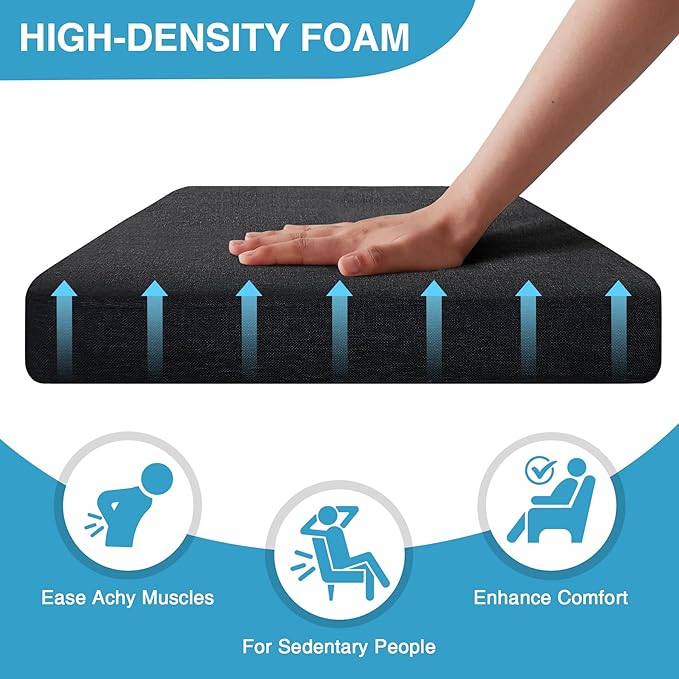 IASEAHK Chair Cushions for Dining Chairs Set of 4, Non Slip Kitchen Chair Pads, 17" x 16" x 2", Indoor Dining Chair Cushions with Ties, D-Shaped Seat Cushions for Kitchen Chairs, Black