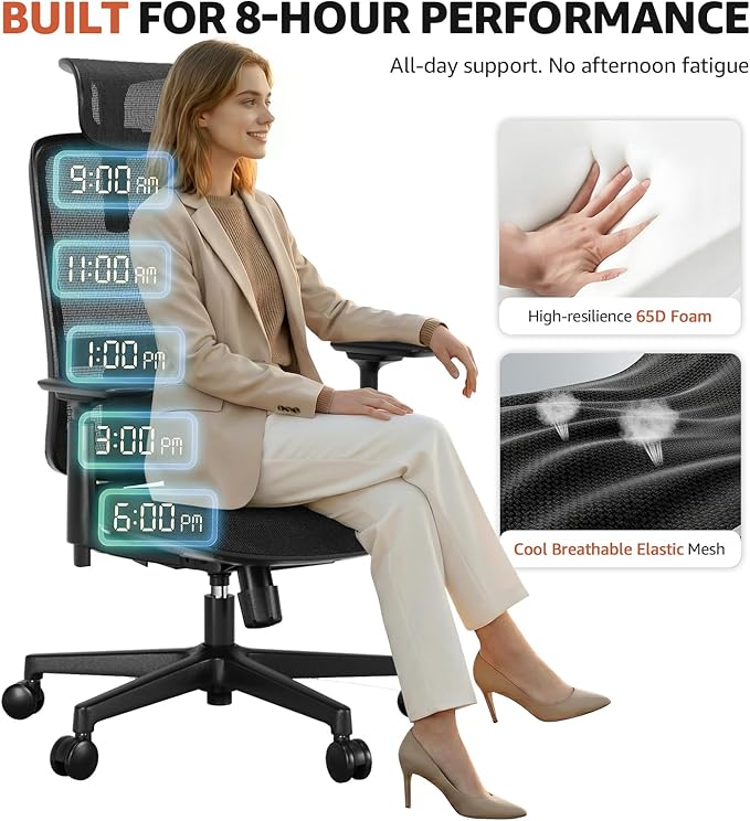 ErgoSift M1 Ergonomic Office Chair Mesh Chair, Home Office Desk Chairs with Adjustable Lumbar Support, Comfortable Computer Gaming Chair, Office Chair for Long Hours (Black)