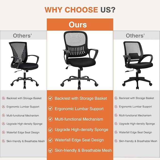 Sweetcrispy Home Office Managerial Executive Chair, Ergonomic Mesh Adjustable Swivel Mid-Back Computer Desk Chair with Comfortable Lumbar Support, Comfy Arms for Bedroom,Study, Blak&Pink