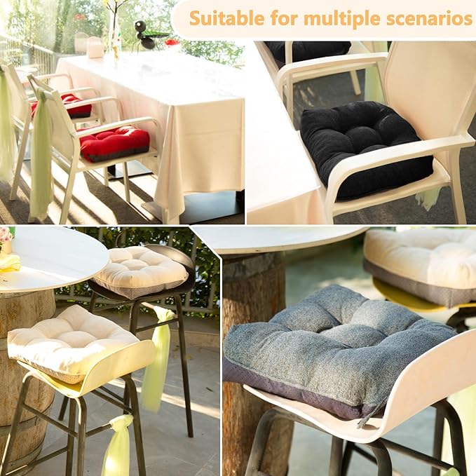 MAGIC ELEPHANT Chair Cushions for Dining Chair, Shredded Memory Foam Kitchen Chair Cushions Set of 4, Non-Slip Thick Dinning Room Chair Pads Seat Cushions, 15.5" x 15.5" x 4" (Beige)