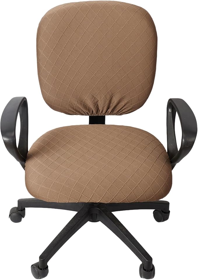 Melaluxe Stretch Jacquard Office Chair Cover, Removable Washable Desk Chair Cover Rotating Chair Seat Slipcover, Brown