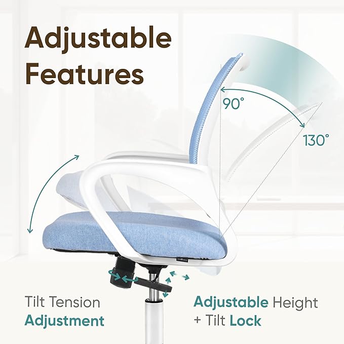 ETONEX Office Chair with Ergonomic Mid Back Cushion Lumbar Support Adjustable Swivel Rolling Computer Gaming Desk Chair Comfy Mesh Seat Wheels Home Executive Use (Sky Blue)