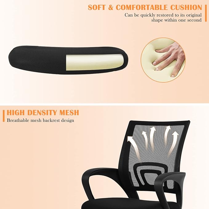 Office Chair, Desk Chair with Lumbar Support Arms, Adjustable Computer Chair with Breathable Mesh Backrest, Home Office Desk Chairs for Student, Adults, Study, Dorm, Comfortable Office Chair(Black)