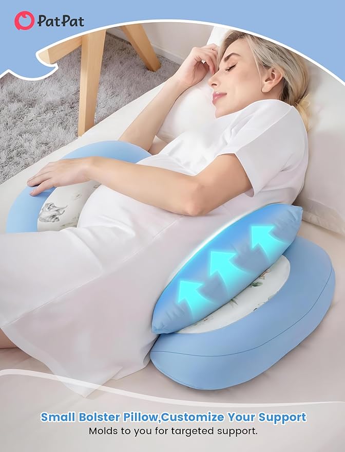 PATPAT Pregnancy Pillow for Sleeping, Maternity Pillow with Removable Cooling Cover, Support for Back, Belly and Hips, Portable Travel Wedge Pillow for Pregnant Women with Adjustable Small Pillow