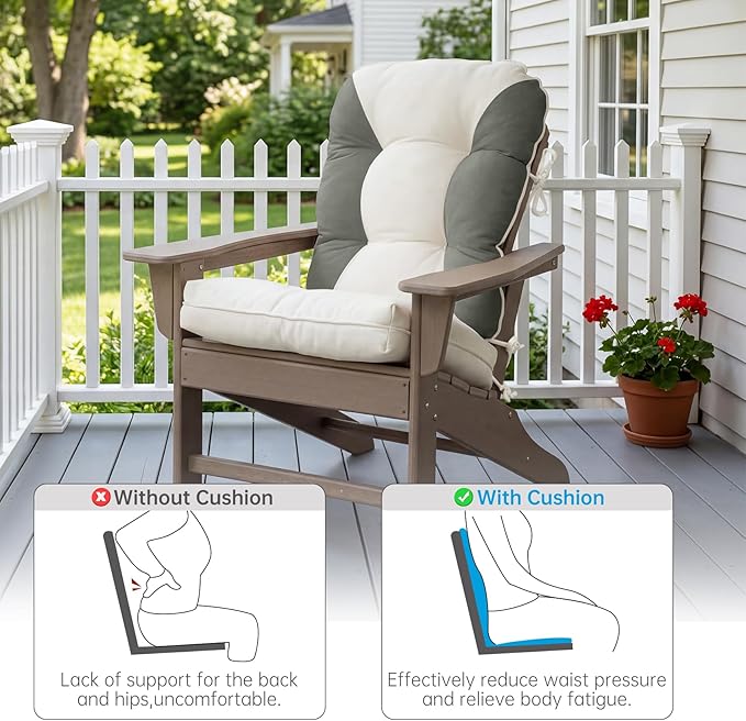 Rocking Chair Cushions Set - Non-Slip Adirondack Chair Cushions with Ties Indoor/Outdoor Rocking Chair Pad for Living Room, Bedroom, Balcony, Office