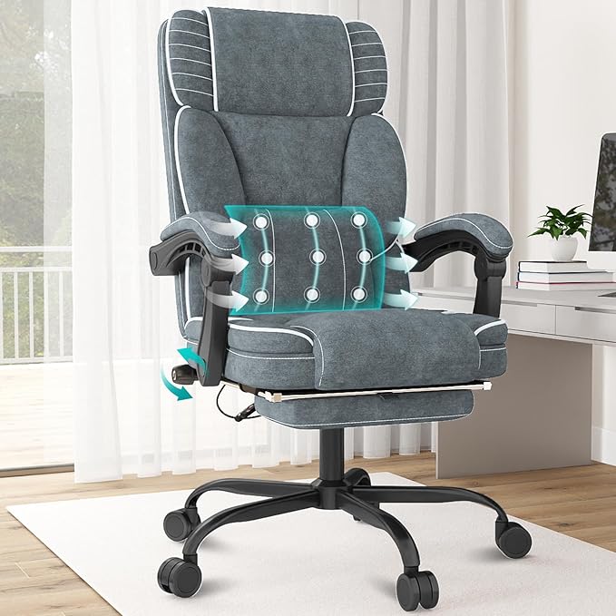 Executive Office Chair with Footrest, Ergonomic Reclining Computer Desk Chair with Adjustable Lumbar Support, 360° Swivel, Breathable Fabric, 400lbs Capacity for Home & Office