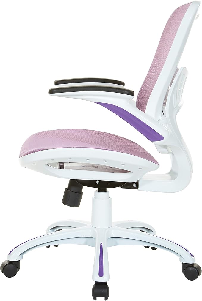 OSP Home Furnishings Riley Ventilated Manager's Office Desk Chair with Breathable Mesh Seat and Back, White Base with Purple
