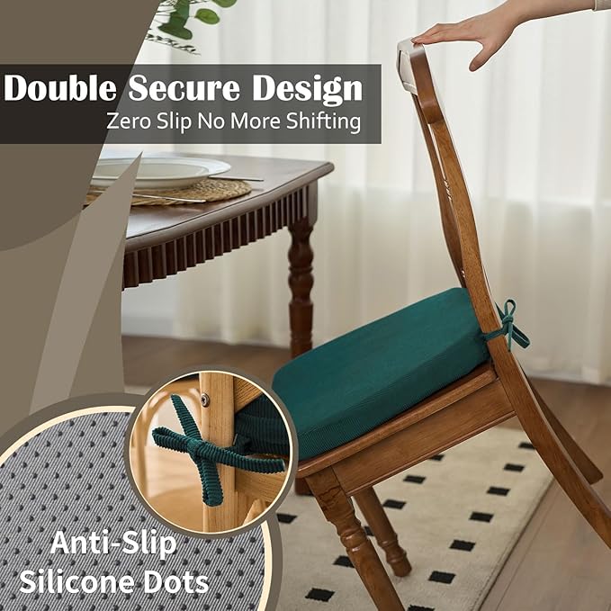 2'' Thick High-Density Foam Indoor Chair Cushions | Dining Chair Pads with Ties, Removable Washable Cover, Kitchen Chair Cushions 17"x16",Hunter Green 6 Pack