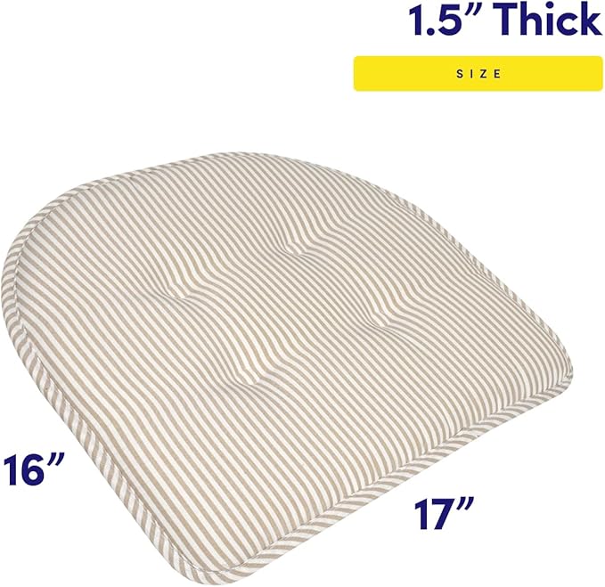 Sweet Home Collection Chair Cushion Memory Foam Pads Tufted Slip Non Skid Rubber Back U-Shaped 17" x 16" Seat Cover, 6 Count (Pack of 1), Pinstripe Taupe