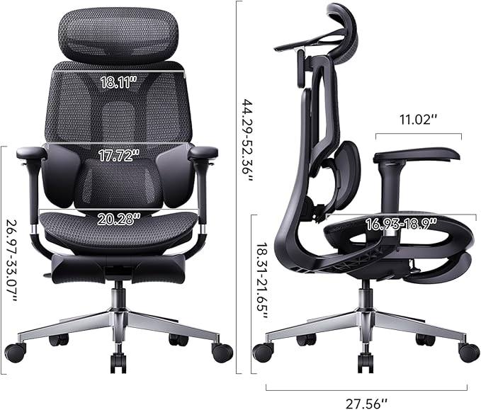 Hbada E3 Air 2026 Ergonomic Office Chair, 3-Zone Lumbar Support, Comfy Home Office Chair with Auto Recline, 4D Headrest & Armrests, 140° Tilt for Work & Relax with Footrest, Black with Footrest