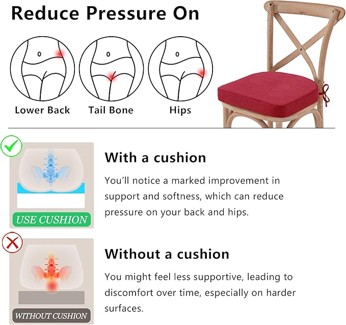 Nordjager Chair Cushions for Dining Chair Seat Set of 4, Memory Foam Chair Pads Help You Relief from Sedentary Discomfort in The Office or Kitchen and Dining Rooms(17" x 16" x 2.5", Red)