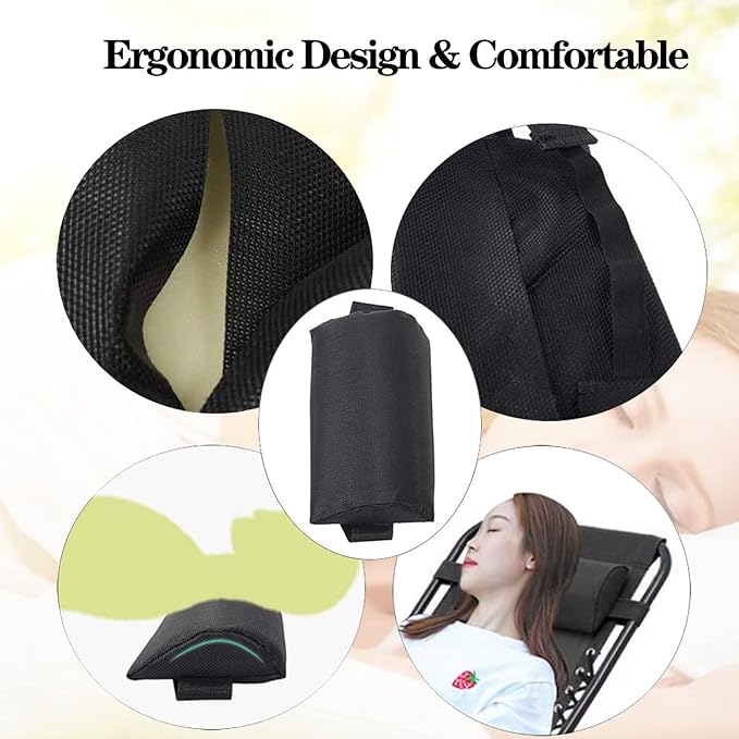 Zero Gravity Chair Set of 2 Replacement Pillow Headrest with Elastic Band, Universal Soft Removable Padded Cushion Head Pillow for Zero Gravity Lounge Folding Patio Lawn Recliner Chairs, Black