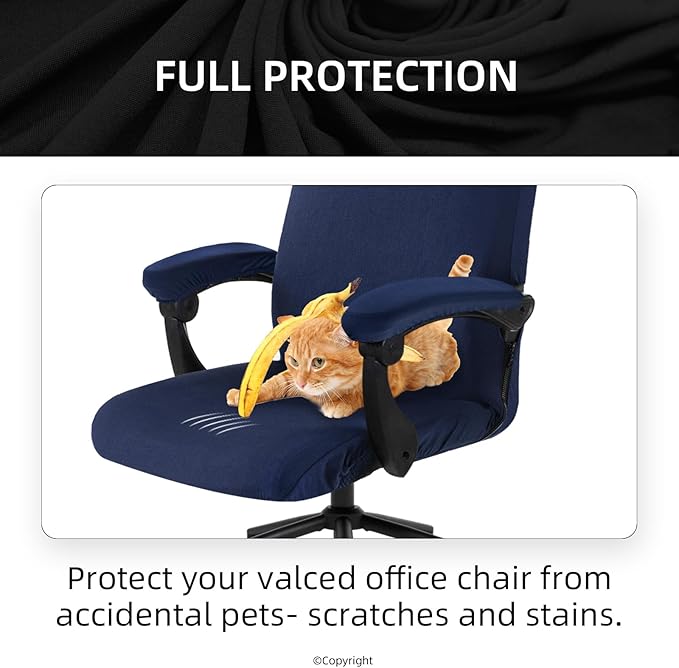 Stretch Computer Office Chair Cover with Armrest Covers Durable Zipper Universal Washable Removable Spandex Rotating Boss Chair Slipcovers Anti-dust Soft Desk Chair Seat Protector, Navy