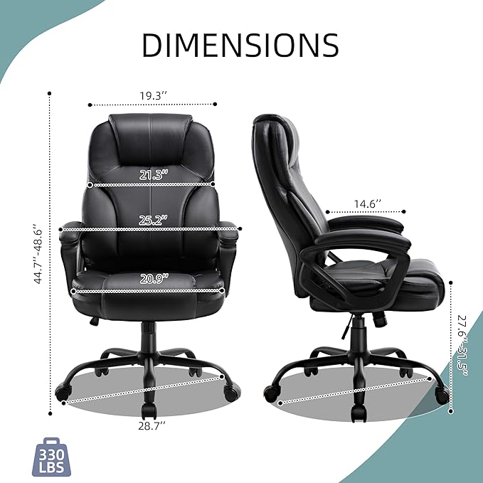 Executive Office Chair Ergonomic Desk Chair, PU Leather Computer Chair with Padded Armrests, Adjustable Height Swivel Task Chair (1)