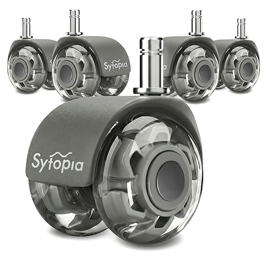 Office Chair Wheels 2" Desk Chair Caster Wheels Smooth Roller Style Quiet for Carpet and Hardwood Floors Universal Fit 11x22 mm Set of 5 Light Grey