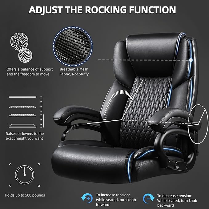 VITESSE 500lbs Heavy Duty Office Chair for Low Back Pain Relief, Big and Tall Office Chair with Ergonomic Lumbar Support, High Back Executive Chair with Quiet Rubber Wheel