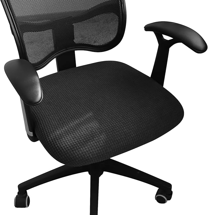 FORCHEER Black Office Chair Seat Cover Water-Resistant 18inch Stretch Jacquard Computer Chair Seat Cushion Slipcover 1 Piece Washable