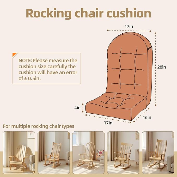 Rocking Chair Cushion - Corduroy Fabric, High-Density Sponge, Durable Comfort Non-Slip Bottom Tufted Seat Pads with Ties, Corduroy︱Brown, 44x19x4 inch