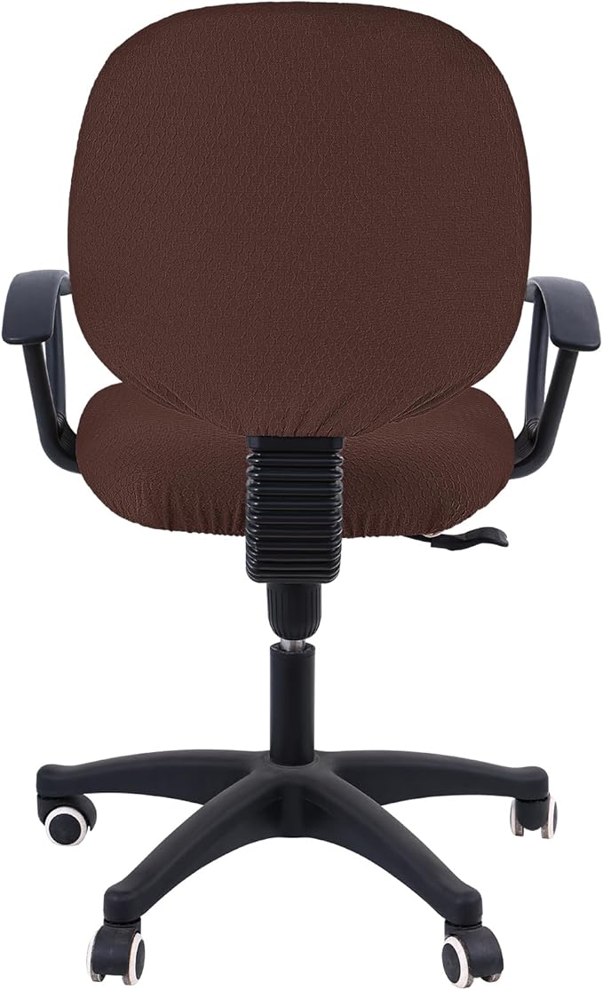 Smiry Stretch Jacquard Office Computer Chair Covers, Removable Washable Universal Desk Rotating Chair Slipcovers Protector, Seat + Backrest Cover, Light Chocolate