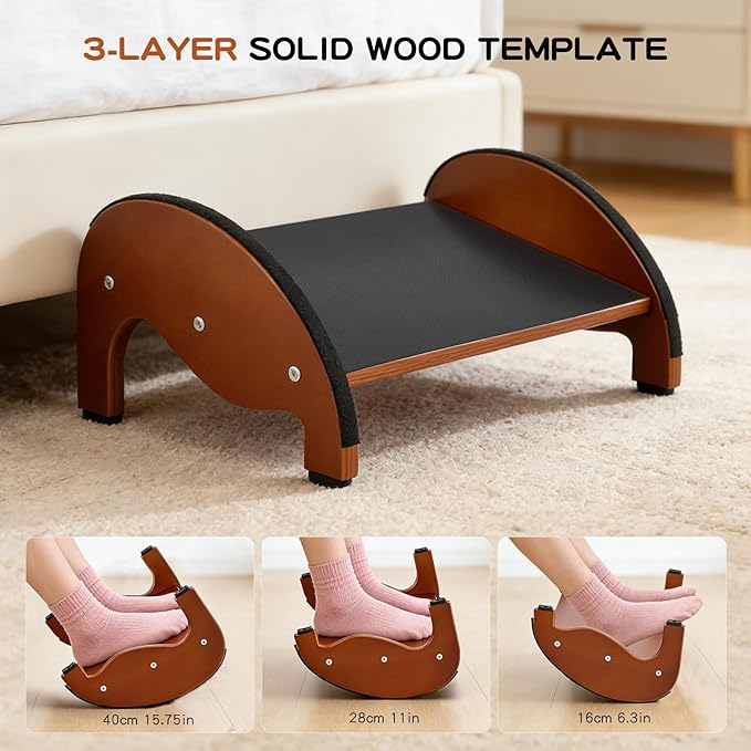 Foot Rest Under Desk – Ergonomic Solid Wood Under Desk Footrest with Non-Slip Silicone Top & Rubber Feet, 10° Tilt Foot Stool for Office Home, 40×28×16cm